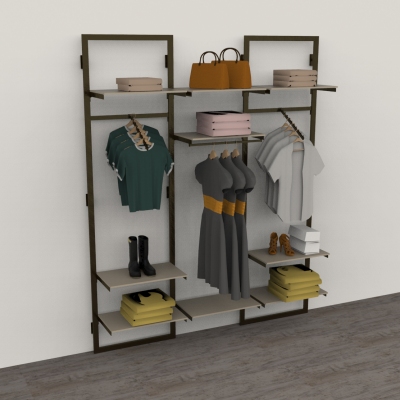 2695 KIT - Wall-fi xed frame, equipped with 1 hanging rail, 1 straight arm and 3 shelf brackets (shelves not included).